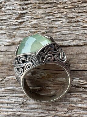 Silver Ring with Faceted Light Green Gemstone. SIZE 9